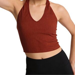 Rust Halter Neck Ribbed Crop Top